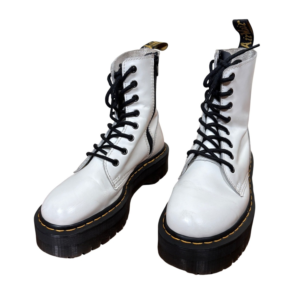 Dr. Martens Jadon‎ Platform Boots Polished Smooth Leather White Women's size 8